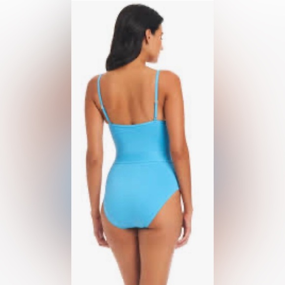 Stylish Blue Stitched One-Piece Swimsuit - Picture 3 of 8